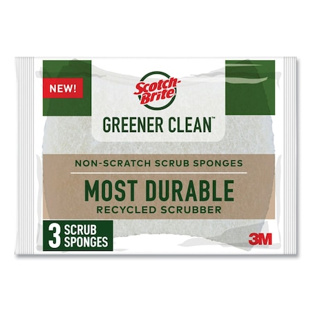 Scotch-Brite Greener Clean Non-Scratch Scrub Sponge, 2.6 x 3.3, 0.7in. Thick, White, 3PK 7100290143